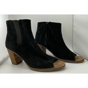 TOMS Women's Majorca Boots Size 8W Block Heel Open Toe Maroon Suede Boho cute